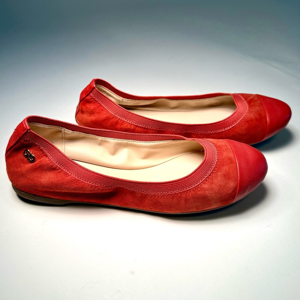 Cole Haan Elbridge Red Suede Ballet Flats Leather Cap Toe Comfort Shoes Size 7 - Picture 5 of 11
